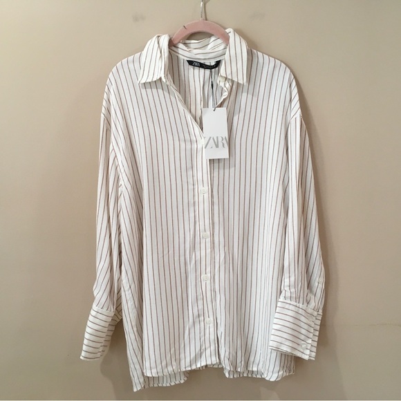 Zara Back Bow Striped Shirt Button Top Oversize White Women’s S New 8437/416 - Picture 6 of 10